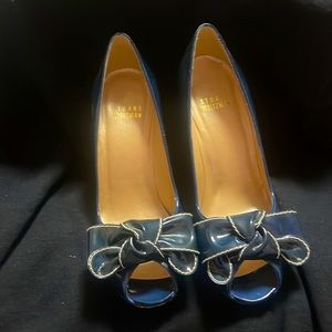 Stuart Weitzman Blue Patent Leather Bow Accents Pumps Size 6 (Usa Size)